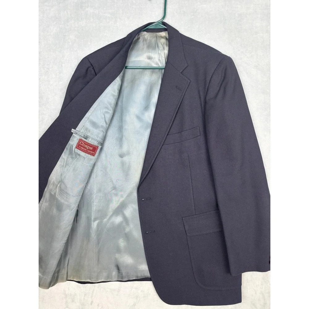 Chaps Ralph Lauren Mens Navy Blue 42R Blazer Gold Crest Buttons Hopsack Jacket